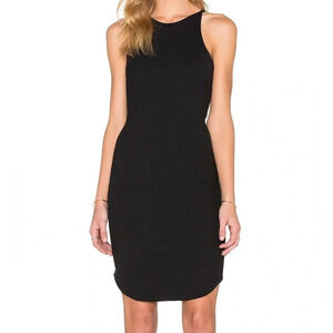 LNA Elise Mini Dress Black Rib Knit Sleeveless  Jersey High Neck Round hem Small